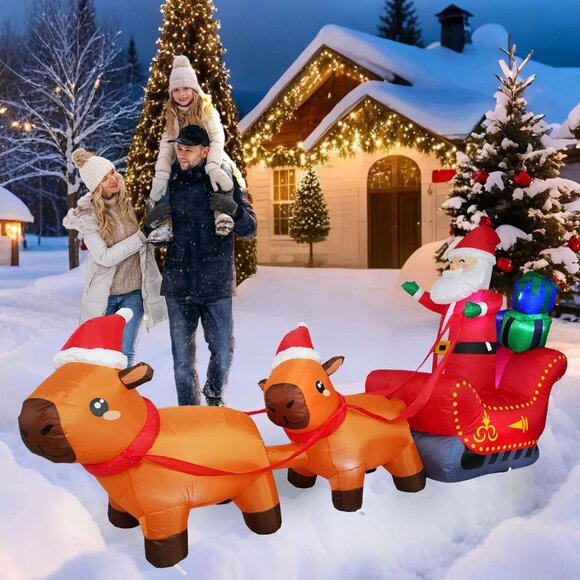 ⚡8FT Christmas Inflatable Santa Claus Capybara and Gift Boxes Outdoor Decoration - Picture 6 of 7